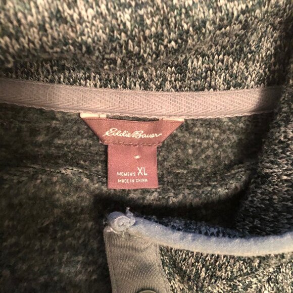 Eddie Bauer Jacket Women XL Sea Green Knit Snap Fleece Pullover Long Sleeve - Picture 5 of 8